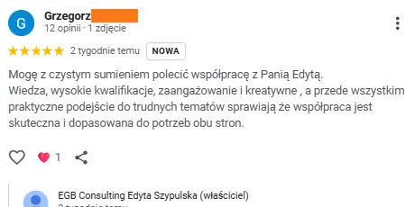 Mogę z czystym sumieniem polecić współpracę z Panią Edytą.